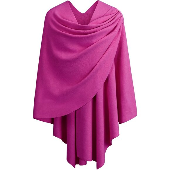Accessories - Women's 1-hotpink Cross Front Poncho Sweater Wrap Knitted Elegant Shawls Cape